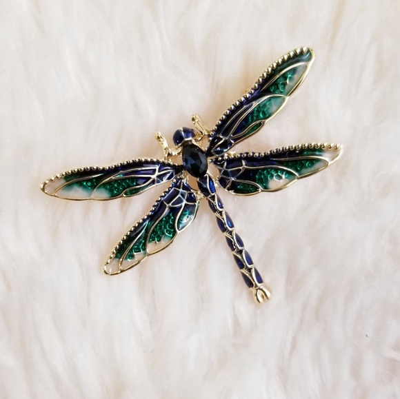 18K Gold Rhinestone Dragonfly Brooch - Picture 13 of 15